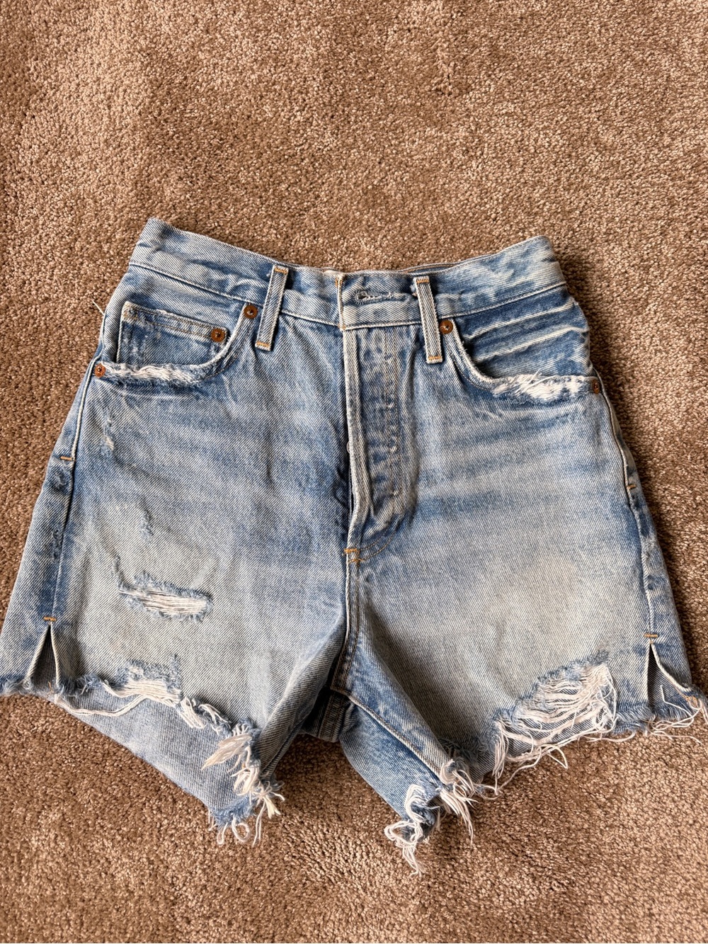 Women’s Agolde High-Rise Dee Distressed Denim Shorts - Light Blue